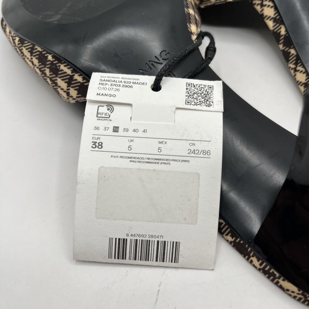 MANGO MNG Sandalia Peep Toe Kitten Heel CHECKERED SANDALS Brown Beige TRIED ON - Picture 9 of 10